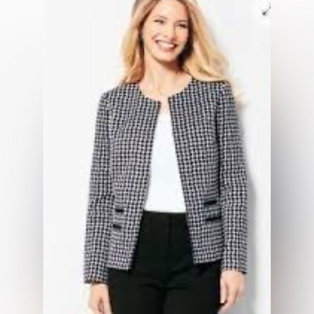 Talbots Black and White Checkered houndstooth tweed Blazer
